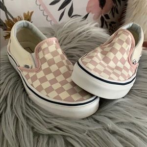 Pink & off-white checkerboard Vans